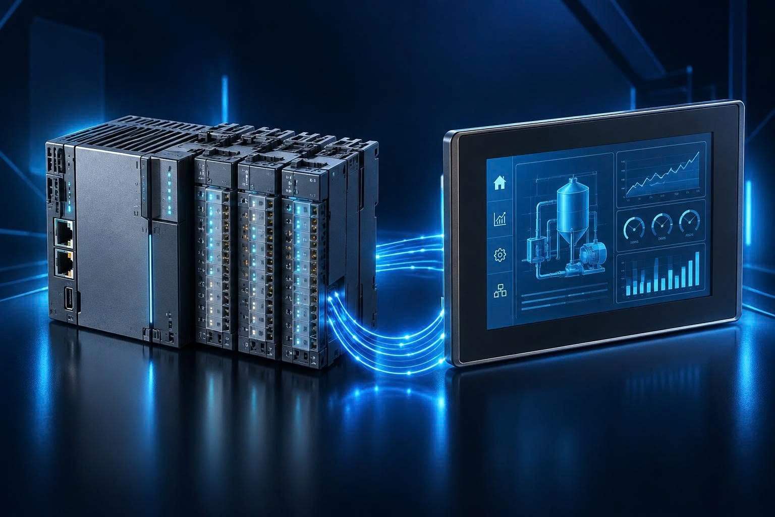 Bộ điều khiển PLC kết nối màn hình HMI
